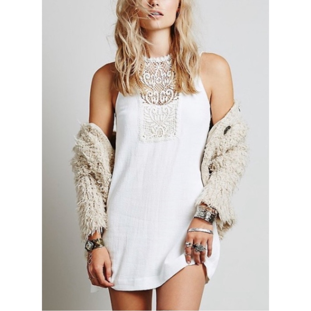 Free People Lace Boho Indie Sleeze Crochet Coastal Cowgirl Flowy Linen Dress